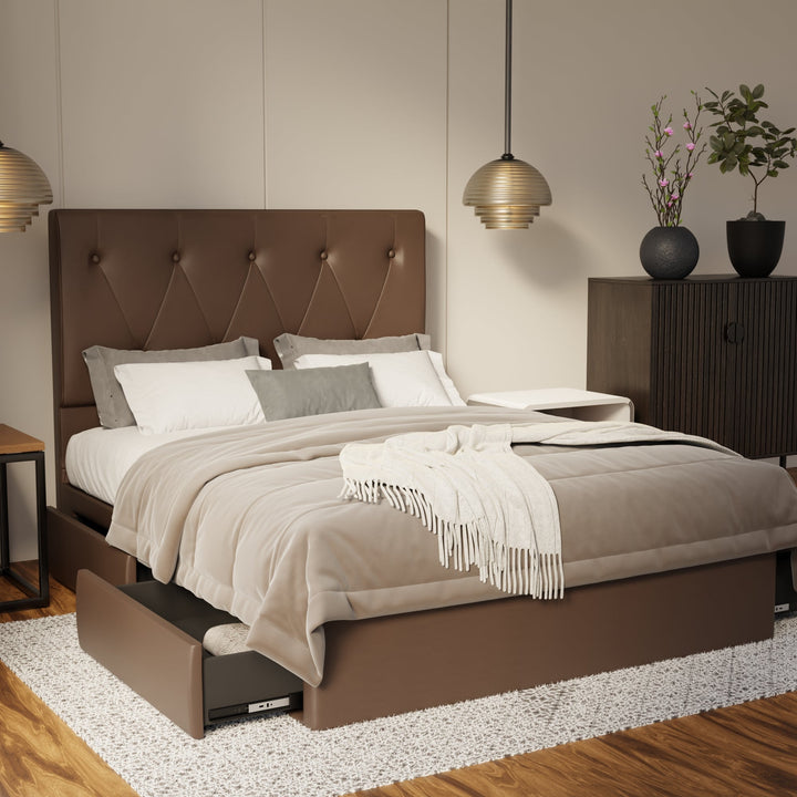 Valen Genuine Leather Drawer Bed By Esteller