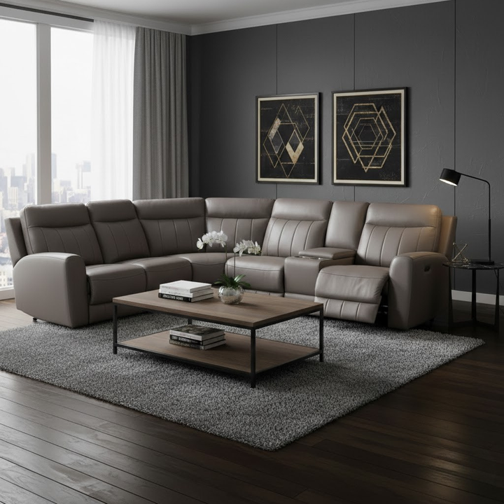 Tsubaki Genuine Leather Recliner Sectional Sofa