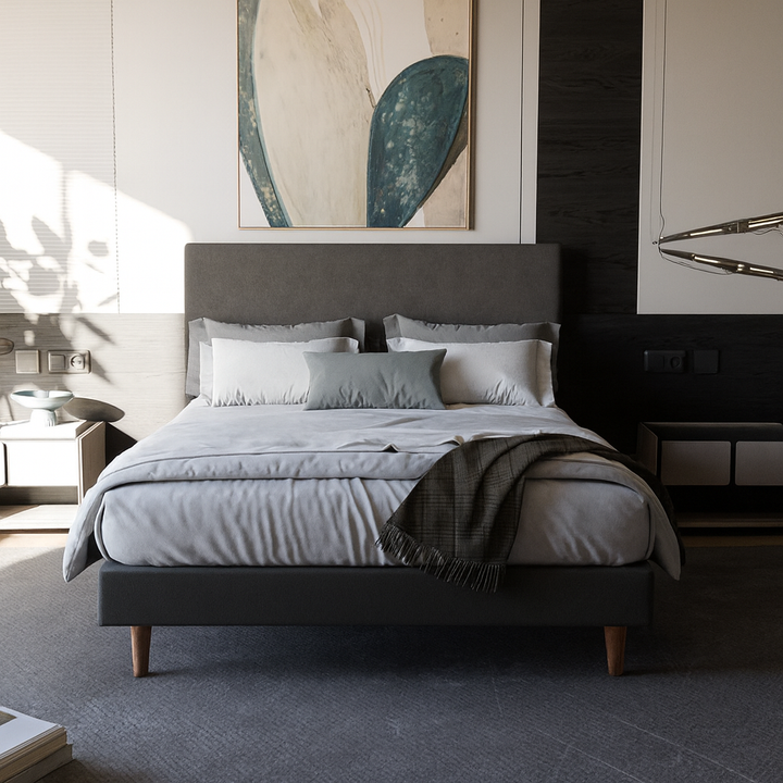 Devonne Grey Fabric Bed Frame + Somnuz Comforto 10” Bamboo Latex Mattress