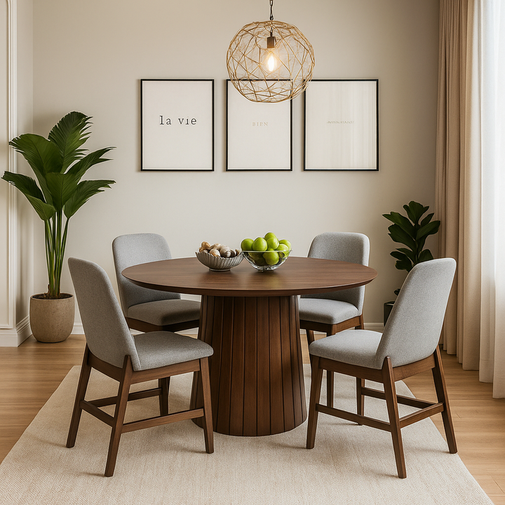 Jaelis Round Wooden Dining Set (1+6)