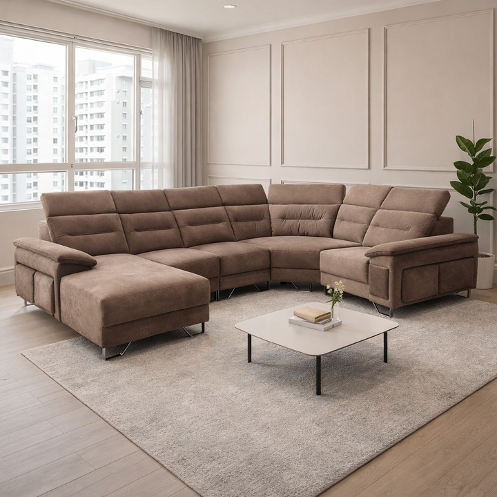 Pryn Fabric Adjustable Headrest L-Shaped Corner Sofa by Esteller (Pet Friendly & Easy Clean)