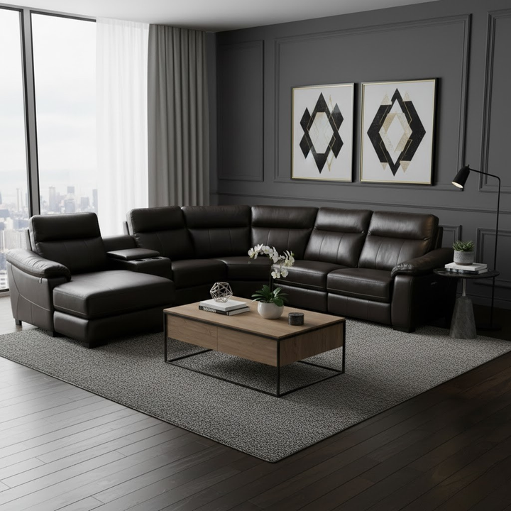 Yuzuro Genuine Leather Recliner Sectional Sofa